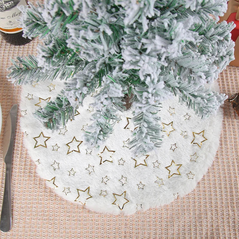 Mini 40cm Christmas Tree Skirt Desktop Xmas Tree Snowflake White Fur Base Mat Carpet Christmas Decorations