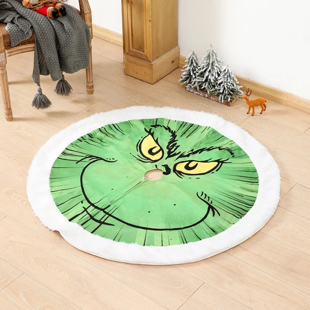 Christmas Decoration Green Fur Monster Plush Christmas Tree Apron with Lights Decorative Tree Skirt Glowing Grinch Tree Skirt