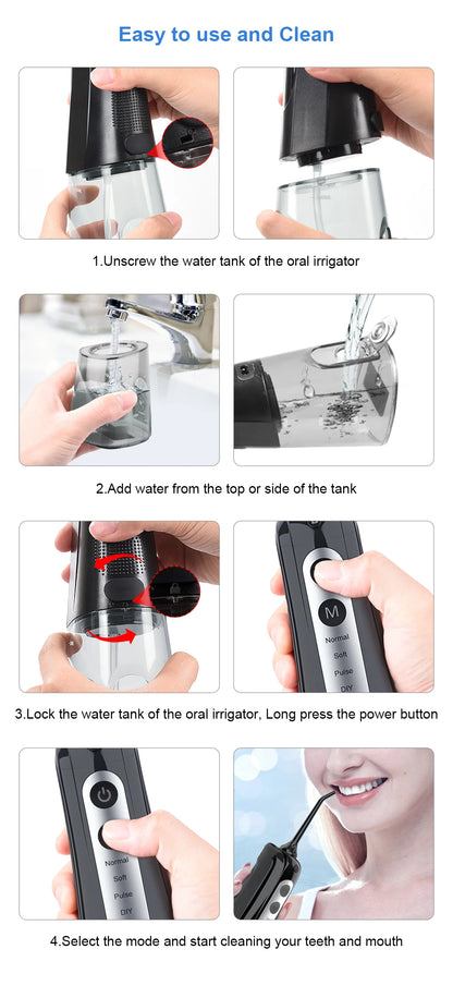 Oral Irrigator Dental Water Flosser Teeth Whitening Waterproof Portable Dental Water Jet Floss 300ML Teeth Cleaner