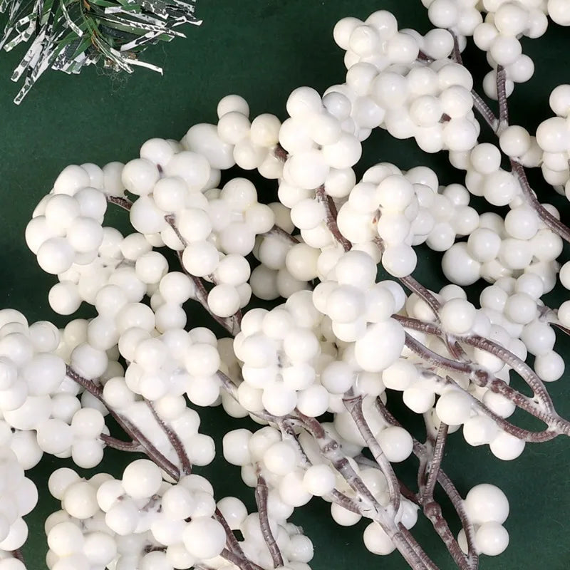 Christmas Berries Branch Fake Plants Flowers Artificial White Holly Berry Stamen Wreath Ornaments for Xmas Tree Party Home Decor