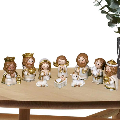 Nativity Sets for Christmas Resin Manger Scene Ornaments Jesus Figurines Sets Cute Cartoon Figures Nativity Statue Home Decor