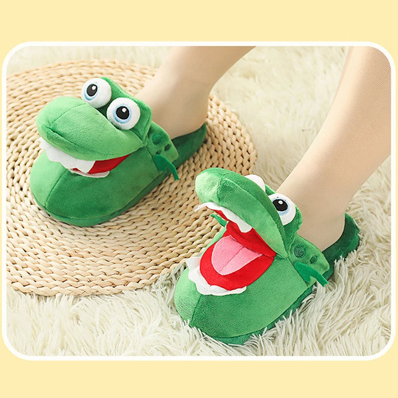 Cartoon Crocodile Cotton Slippers With Moving Mouth Funny Home Cotton Shoes Winter Walking Warm Christmas Gift For Men Women