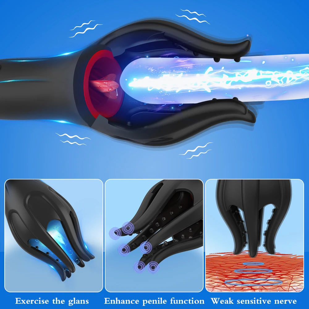 Male Glans Stimulate Massager 10 Modes Penis Delay Trainer Vibrator Rotate Masturbator Automatic Oral Climax Sex Toy For Men