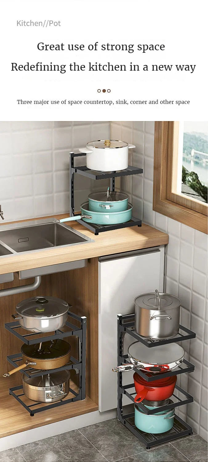 Kitchen Sink Storage Rack Multi-Layer Cooker Storage Rack For Home Stovetop Cabinets Adjustable Pot Rack