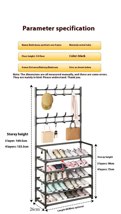 Clothes Hat Hangers Shoe Rack Multi-ayer Shoe Rack Simple Floor Shoes and Hat Racks Load-bearing Living Room Organizer Shelf