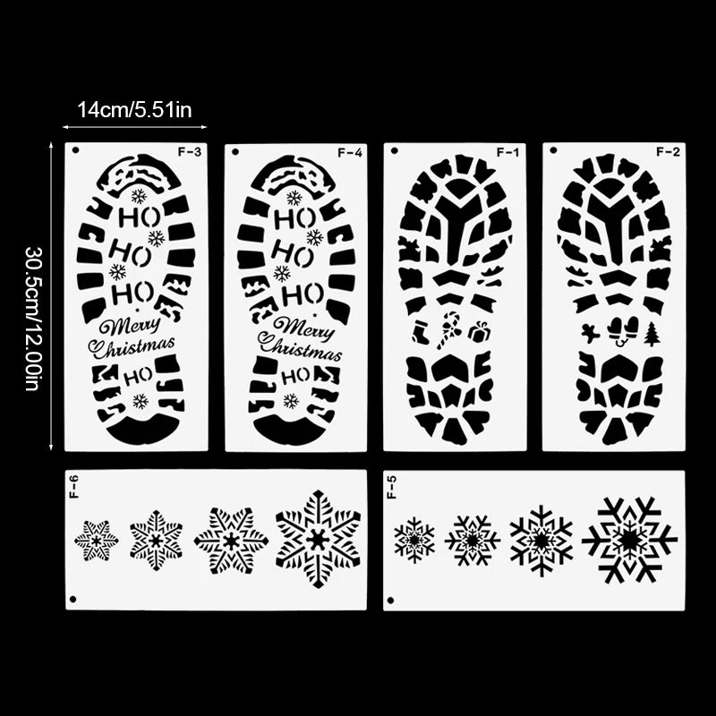 6pcs Christmas Footprint Snowflake Stencil Santa Claus Footprint Painting Template Scrapbook Coloring Embossing Album Xmas Decor