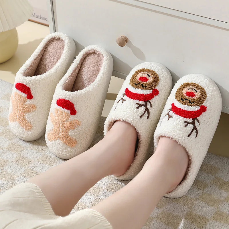 Christmas Slippers Women's Men Home Bedroom Shoes Winter Men's Female Indoor Plush Soft Fluffy Living Room Floor Flip Flops