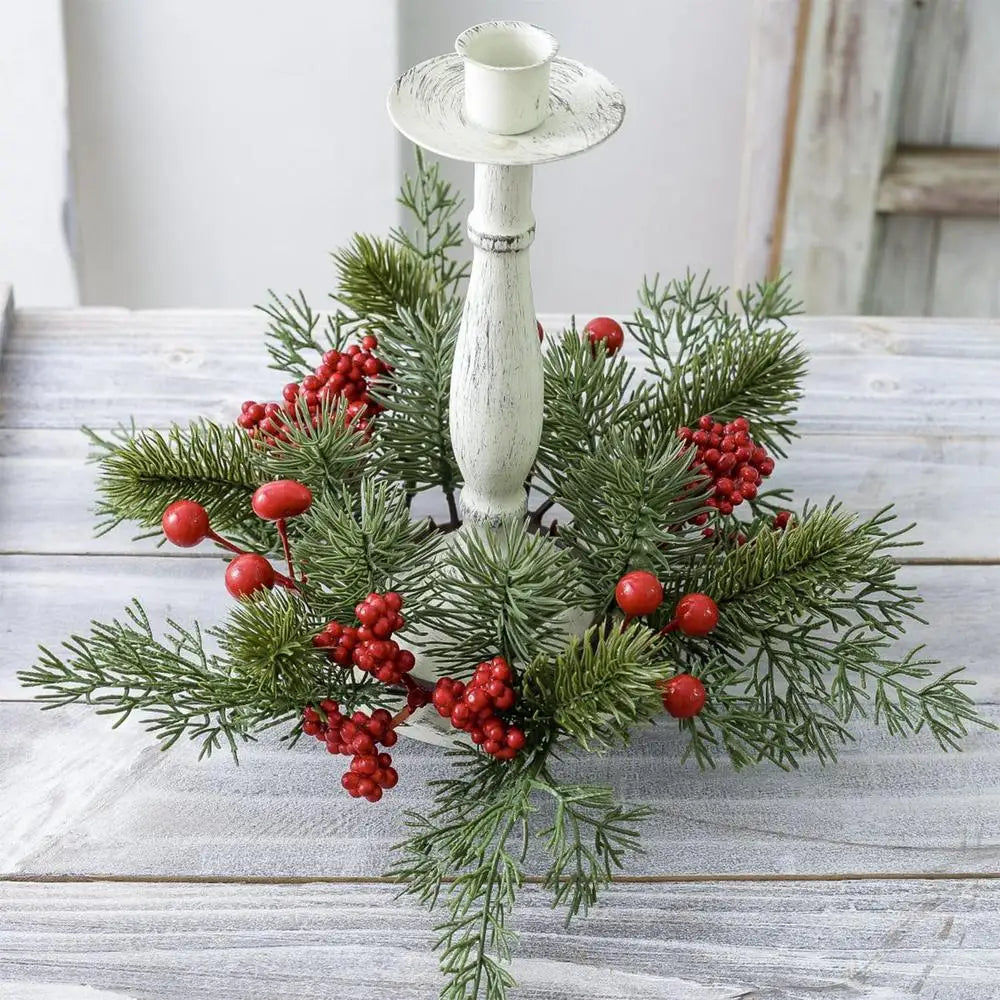 Christmas Candle Rings Table Decoration Christmas Wreath Candle Holder Ring Red Berries Table Centerpieces Candle Wreath