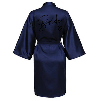 Wedding Party Team Bride Robe With Black Letters Kimono Satin Pajamas Bridesmaid Bathrobe SP003