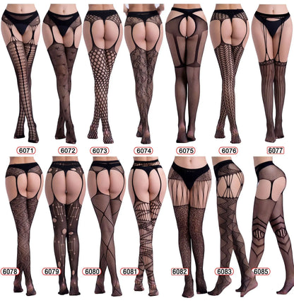 Hot Sexy Erotic Lingerie See Through Open Crotch Pantyhose Tights Women Fishnet Mesh Crotchless Suspenders Stockings Sex Costume