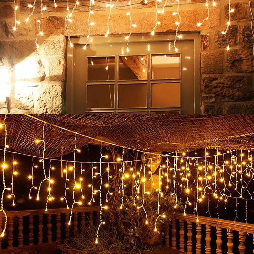 Christmas Decorations Lights Solar Icicle Curtain Lights 8 Modes Outdoor Waterproof Garden Party New Year Decoration