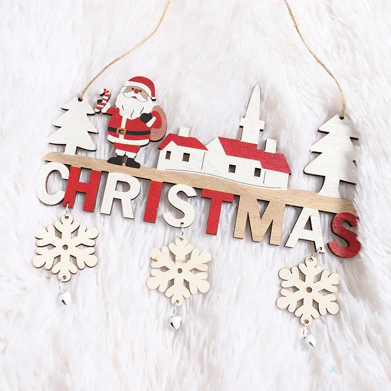 Gnome Santa Claus Wooden Hanging Ornaments Merry Christmas Decorations for Home Door Xmas Tree Pendants