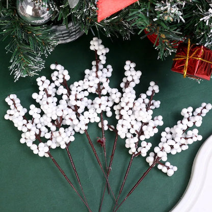 Christmas Berries Branch Fake Plants Flowers Artificial White Holly Berry Stamen Wreath Ornaments for Xmas Tree Party Home Decor