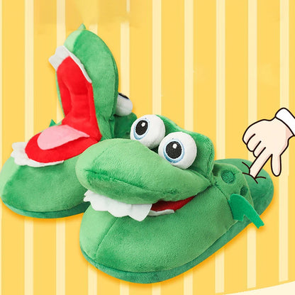 Cartoon Crocodile Cotton Slippers With Moving Mouth Funny Home Cotton Shoes Winter Walking Warm Christmas Gift For Men Women