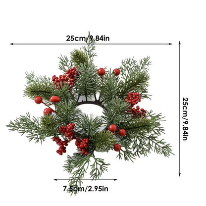 Christmas Candle Rings Table Decoration Christmas Wreath Candle Holder Ring Red Berries Table Centerpieces Candle Wreath