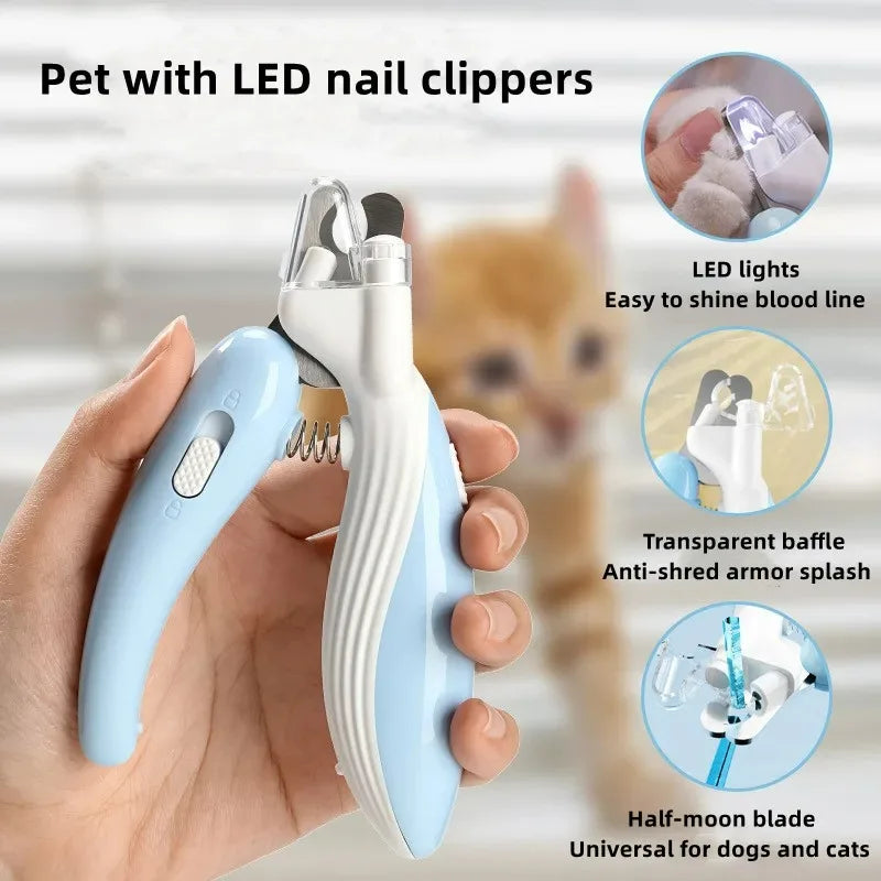 Pet Nail Clippers Dog Cat Nail Trimmer Labor-Saving Nail Clipper Convenient LED Electric Nail Grinder Dog Grooming Pet Scissors