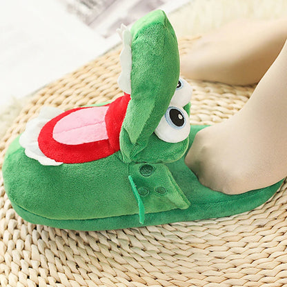 Cartoon Crocodile Cotton Slippers With Moving Mouth Funny Home Cotton Shoes Winter Walking Warm Christmas Gift For Men Women