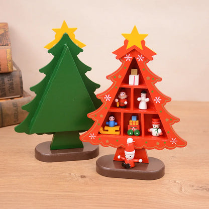 Christmas Decorations Wooden Christmas Tree Creative Scene Layout Ornaments Three-dimensional Red Xmas Table Desktop Decoration