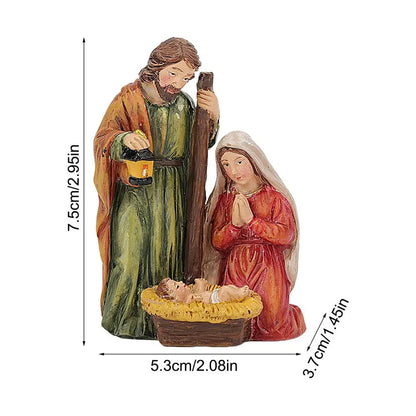 Nativity Scene Resin Figurine Christmas Desktop Statue Religious Ornament Mini Jesus Birth Decoration for Home Xmas Party Decor