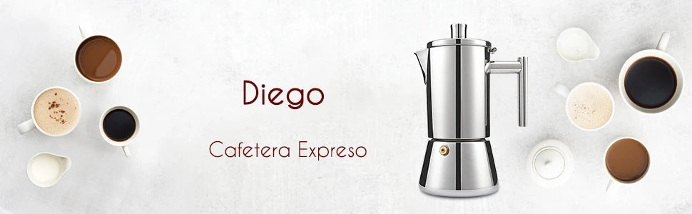 Easyworkz Diego Stovetop Espresso Maker Stainless Steel Italian Coffee Machine Maker 4Cup 6.8 oz Induction Moka Pot