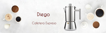 Easyworkz Diego Stovetop Espresso Maker Stainless Steel Italian Coffee Machine Maker 4Cup 6.8 oz Induction Moka Pot