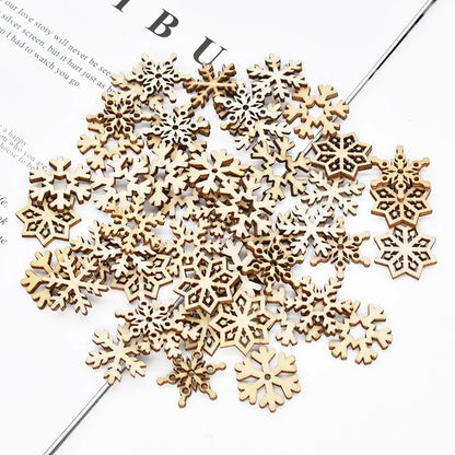 50Pcs Christmas Natural Wooden Chip Santa Claus Snowflake Christmas Tree Hanging Ornaments Pendant Navidad Decoration DIY Craft