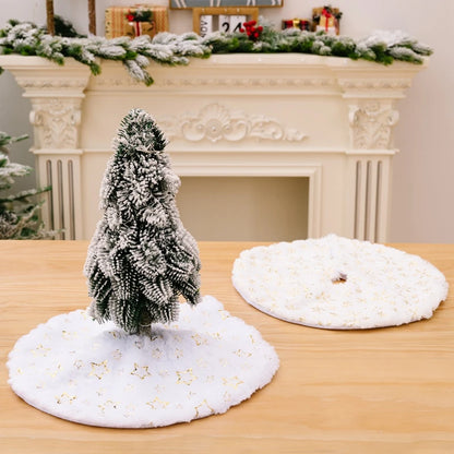 Mini 40cm Christmas Tree Skirt Desktop Xmas Tree Snowflake White Fur Base Mat Carpet Christmas Decorations