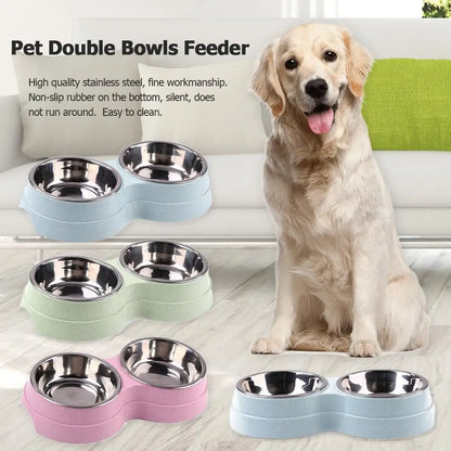 Double Pet Food Bowl Dogs Cats Feeding Drinkware Dish Feeder Cat Puppy Drinking Water Feeding Dog Accessories Feeding Supplies