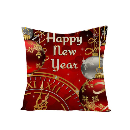 Christmas Cushion Cover 45X45cm Linen Pillowcovers Sofa Cushions Golden Pillowcase Home Decorative Throw Pillows Happy New Year