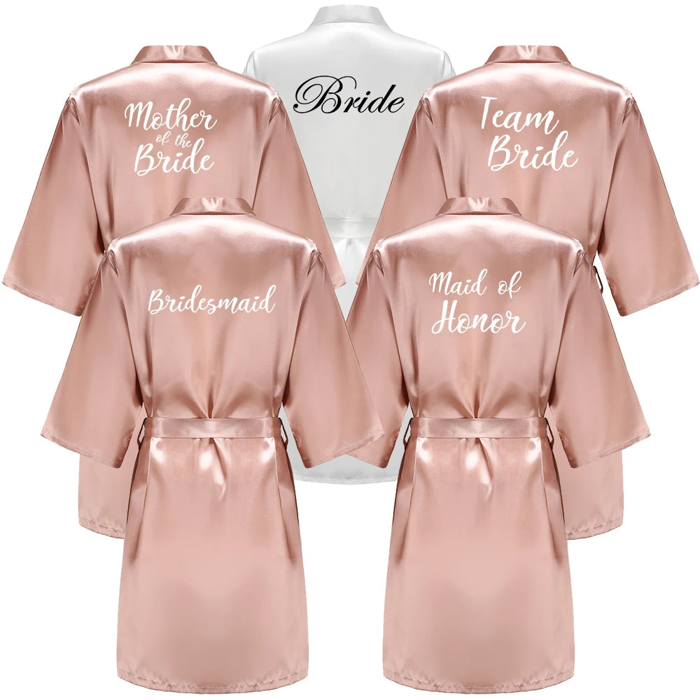 Wedding Bride Bridesmaid Robes for Women Bridal Party Gifts Team Dress Gown Silk Satin Sleepwear Kimono Sexy Summer Bathrobe