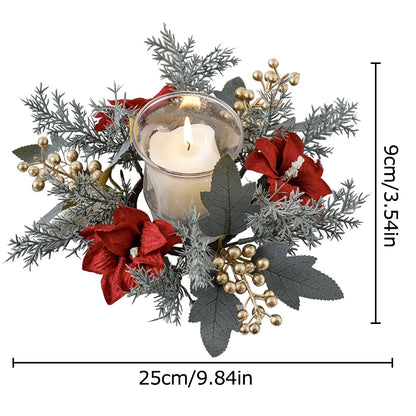 Artificial Flower Candle Wreath 25CM Romantic Candle Rings Wedding Party Supplies Green Leaf Candlestick Wreath Christmas Decor