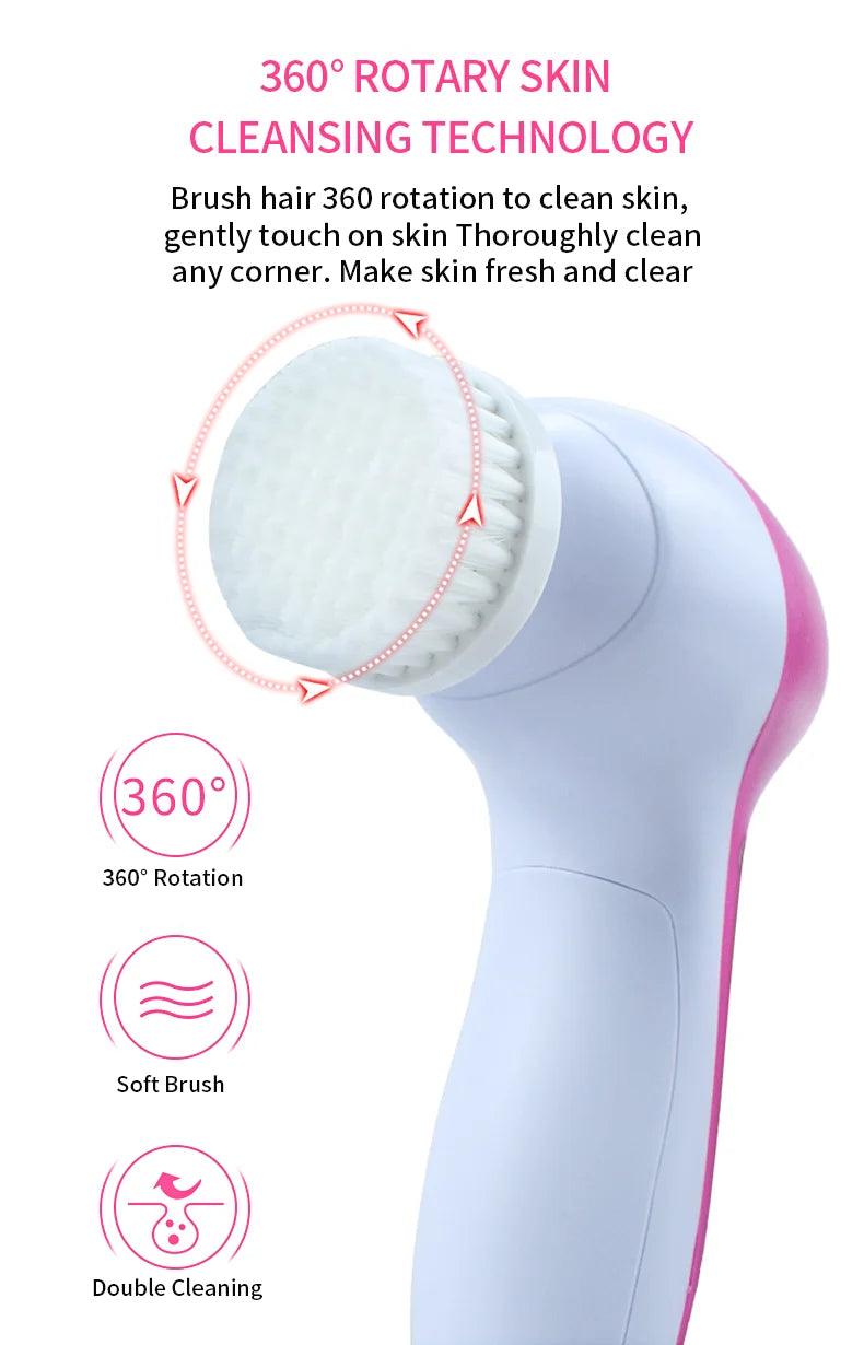 Electric 5 In 1 Facial Brush Facial Massage Spa Skin Instrument Vacuum Pore Cleaner Meter Blackhead Cleaning Cleanser Tools