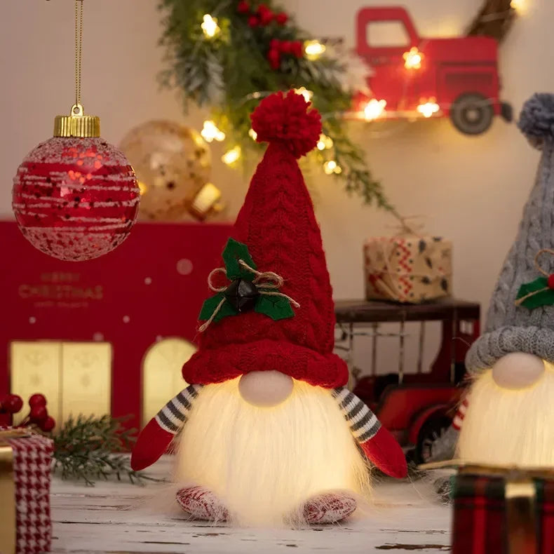 Glowing Knitted Gnome Doll with Led Night Light Christmas Decorations, Home Xmas Tree Decor