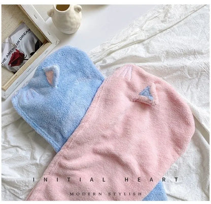 Cute Cat Hair Cap Microfiber Hair Towel Long Hair Quick Dry Hat Bath Towel Strong Water Absorbent Women Wrap Wiping Hair Towel