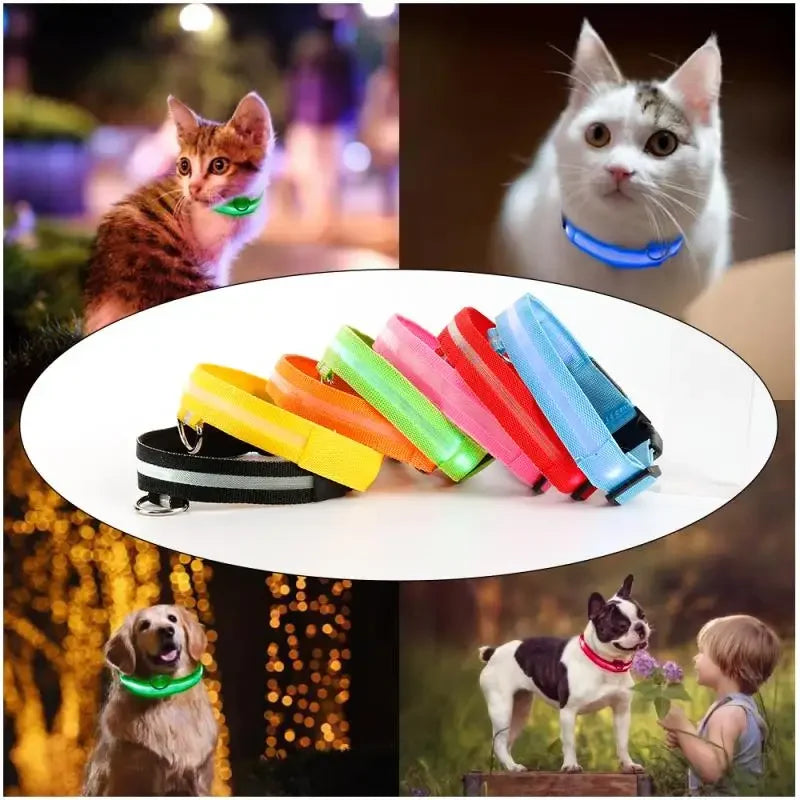 Fashion Pet Dog Collar Nylon Glow LED Glowing Cat Collars Adjustable Dog Leash Anti-loss Pet Cats Dogs Harness Accessories