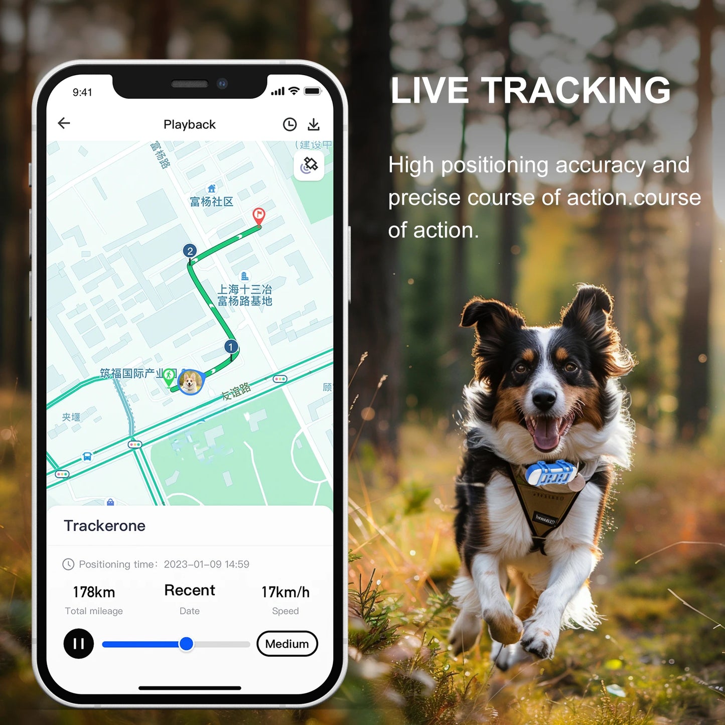 Smart Waterproof GPS Tracker for Dogs and Cats with Beep Sound, Light, Optional Collar and Low Service Fee for Safe Tracking