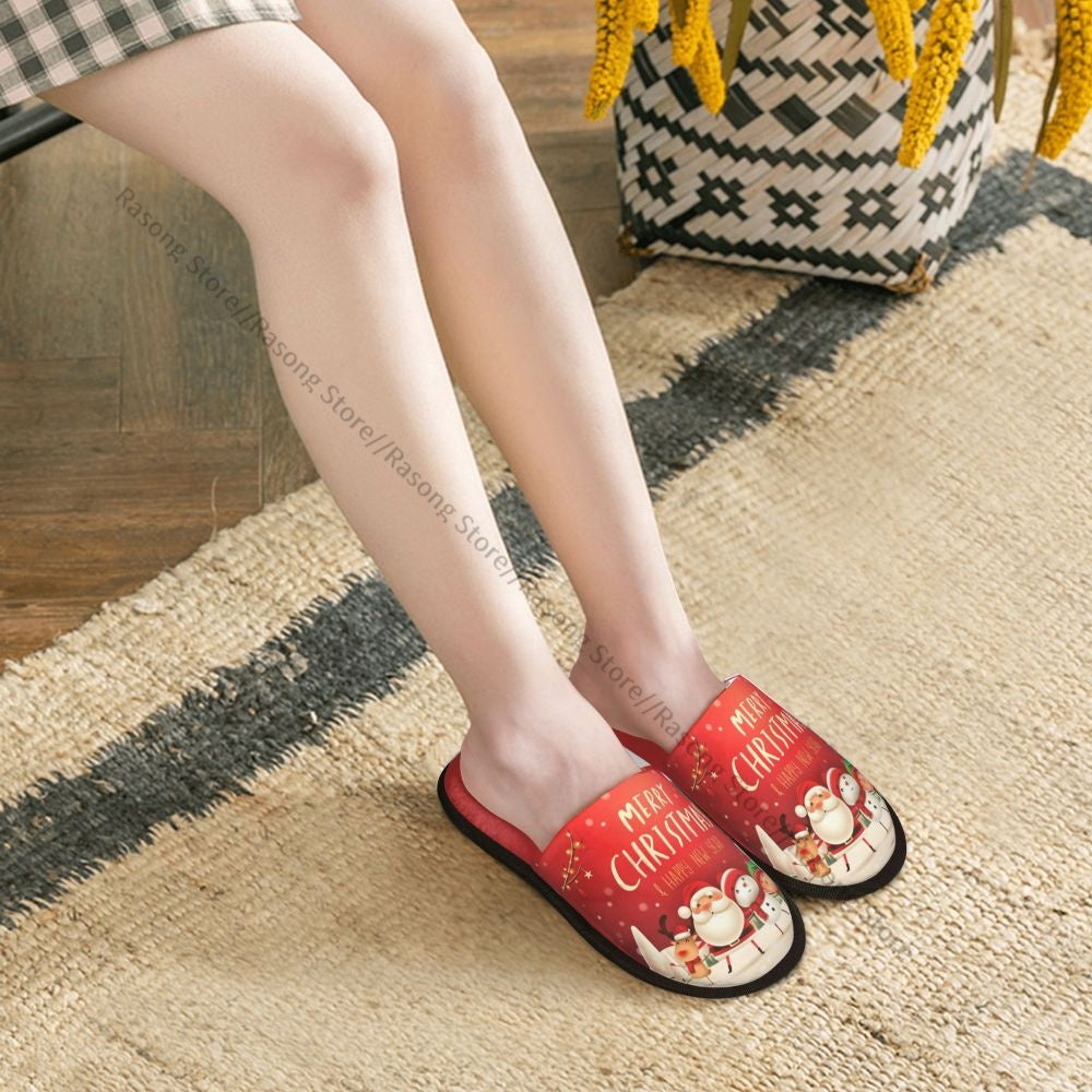 Winter Slipper Woman Man Fluffy Warm Slippers Santa Claus Snowman Reindeer And Elf In Christmas House Slippers Shoes