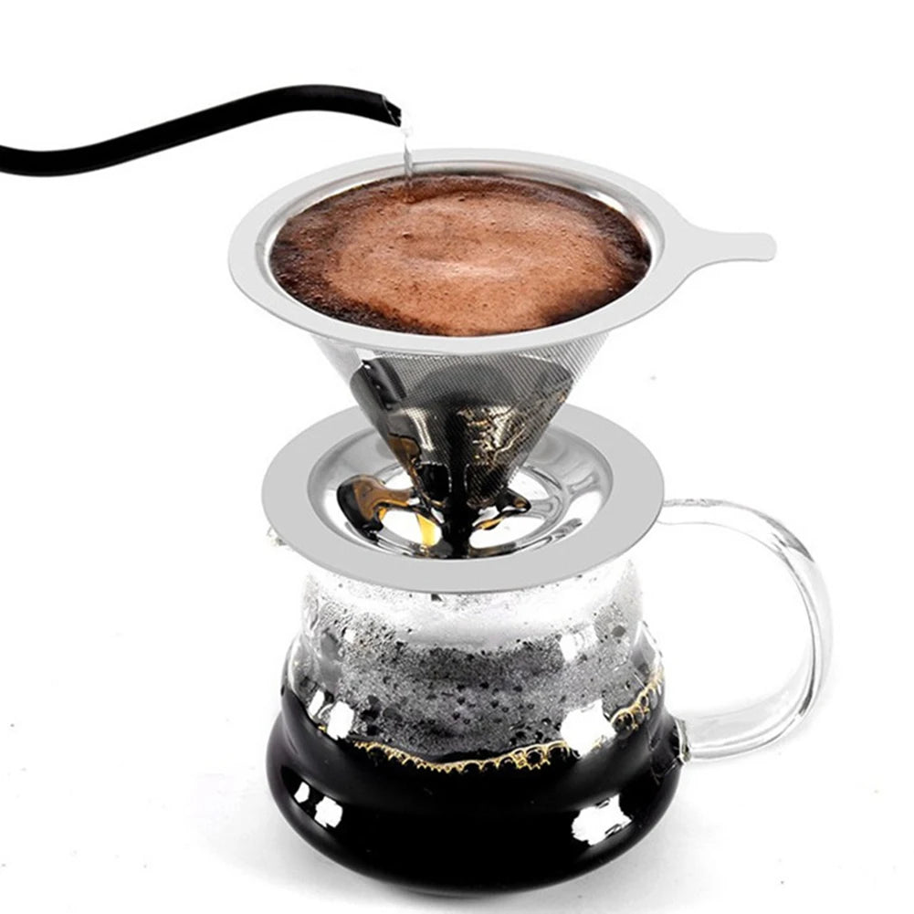 Reusable Coffee Filter Holder Double Layer Stainless Steel Coffee Tea Strainer Coffee Accessories Coffee Making Tool