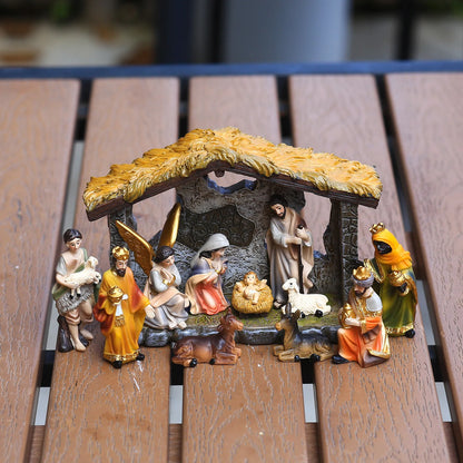 Scene of the Birth of Jesus Statue Set, Nativity Manger, Resin Crafts, Home Ornament Figures, Christmas Decoration