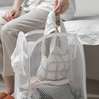 Folding Dirty Laundry Sorting Basket Washing Frame Bathroom Cloth Mesh Storage Bag Frame Bucket Laundry Organizers Storage Pouch