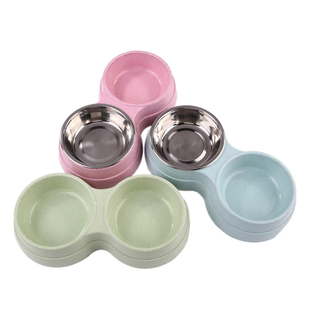 Double Pet Food Bowl Dogs Cats Feeding Drinkware Dish Feeder Cat Puppy Drinking Water Feeding Dog Accessories Feeding Supplies