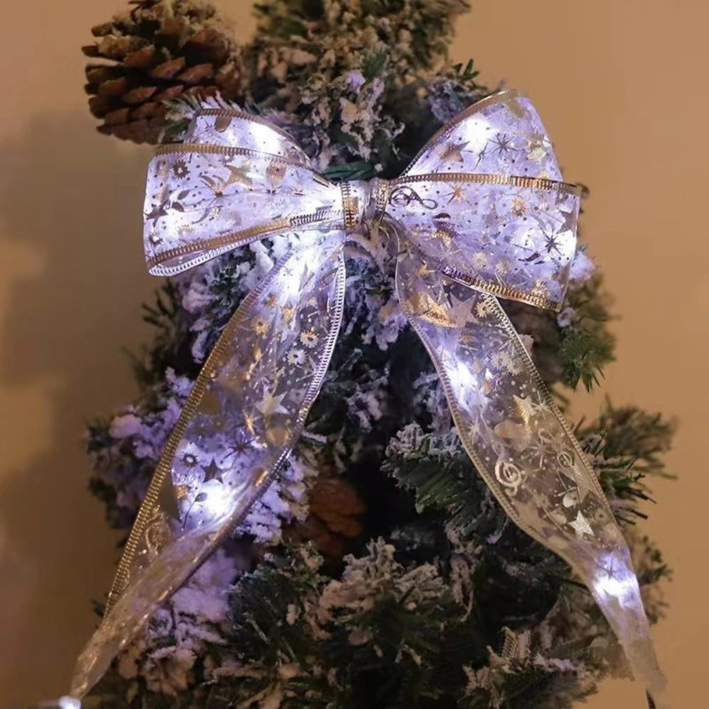 Christmas Ribbon Fairy Light Christmas Decoration Bows String Light Tree Ornaments for Home Xmas Decor