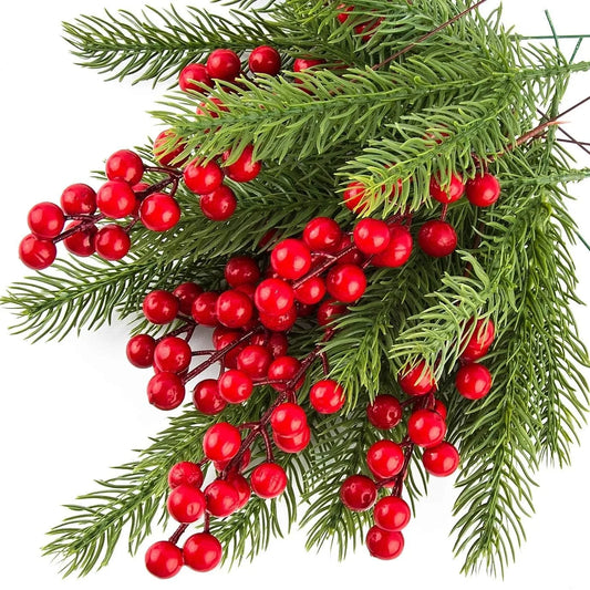 10Pcs Christmas Decoration Artificial Pine Branches Holly Berries Red Berry Branches for Christmas Tree Wreath Gifts Decoration