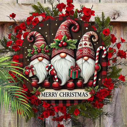 1pc Merry Christmas Retro Santa Claus Red Berry Candy Xmas Wood Porch Wreath Hanging Print Retro Sign Painting Home Fence Decor