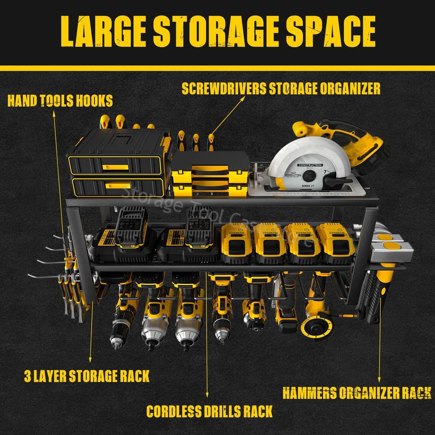 Power Tool Organizer Rack 3 Layers Wall Mount Wrench Organizer Electric Drill Holder Heavy Duty Tool Shelf for Workshop Garage