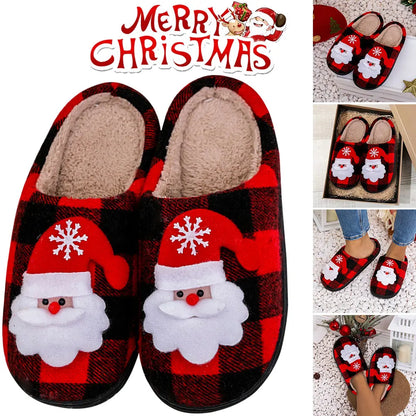 Winter Christmas Slippers Santa Claus Fur Slipper Soft Warm Plush Cushion Slides Bedroom Men Women Winter Home Cotton Slippers