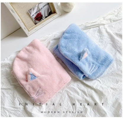 Cute Cat Hair Cap Microfiber Hair Towel Long Hair Quick Dry Hat Bath Towel Strong Water Absorbent Women Wrap Wiping Hair Towel