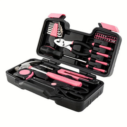 39-Piece All Purpose Household Pink Tool Kit for Girls, Ladies and Women - includes All Essential Tools for Home, Garage, Office and College Dormitory Use