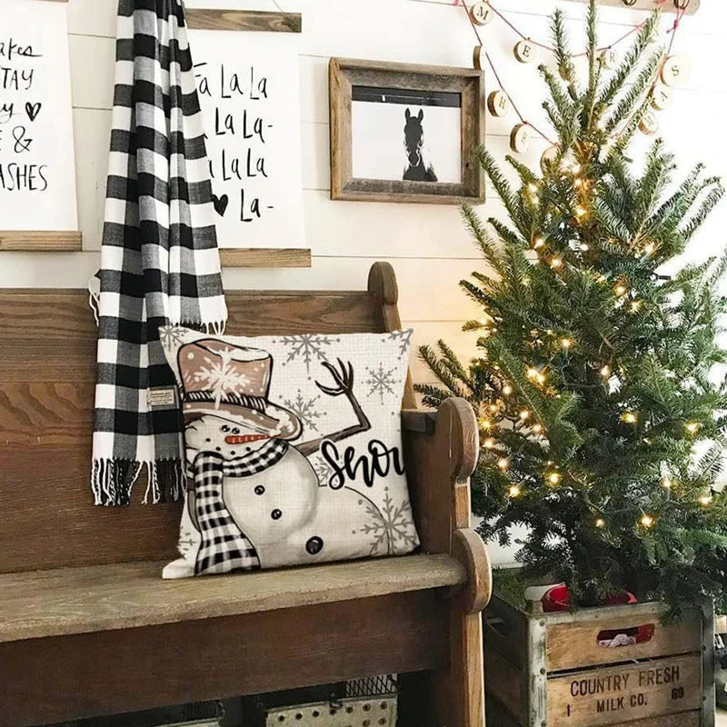 Linen Christmas Pillow Cover Snowman Elk Pillow Case Christmas Decoration for Home New Year Sofa Car Cushion Cover 45x45cm