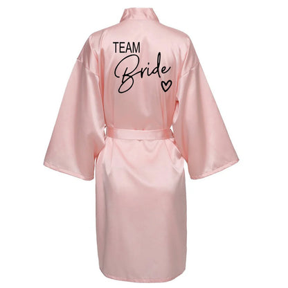 Wedding Party Team Bride Robe With Black Letters Kimono Satin Pajamas Bridesmaid Bathrobe SP003